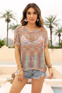 Openwork Round Neck Short Sleeve Knit Cover Up - V.I.P Digital Presence