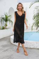 Openwork Slit V-Neck Sleeveless Cover Up - V.I.P Digital Presence