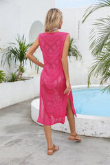 Openwork Slit V-Neck Sleeveless Cover Up - V.I.P Digital Presence
