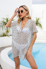 Openwork V-Neck Short Sleeve Cover Up - V.I.P Digital Presence