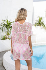 Openwork V-Neck Short Sleeve Cover Up - V.I.P Digital Presence