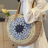 Paper rope hollow out colorful round plate grass woven bag casual beach bag one shoulder fashionable woven bag - V.I.P Digital Presence