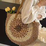 Paper rope hollow out colorful round plate grass woven bag casual beach bag one shoulder fashionable woven bag - V.I.P Digital Presence