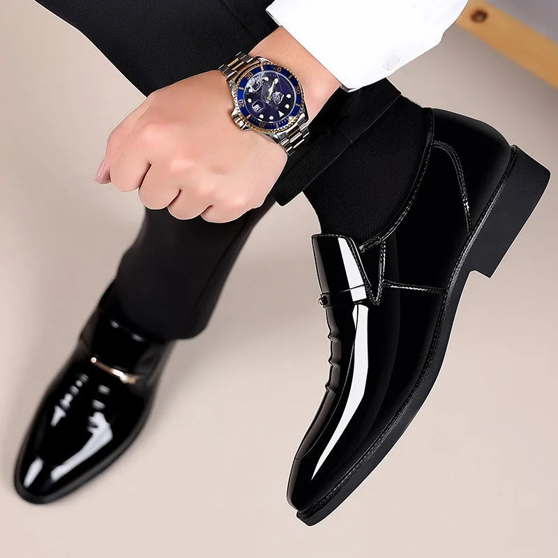 Patent Leather Shoes for Men Business Shoes Casual Point Toe Slip on Loafers for Men Luxury Party Wedding Plus Size Shoes - V.I.P Digital Presence