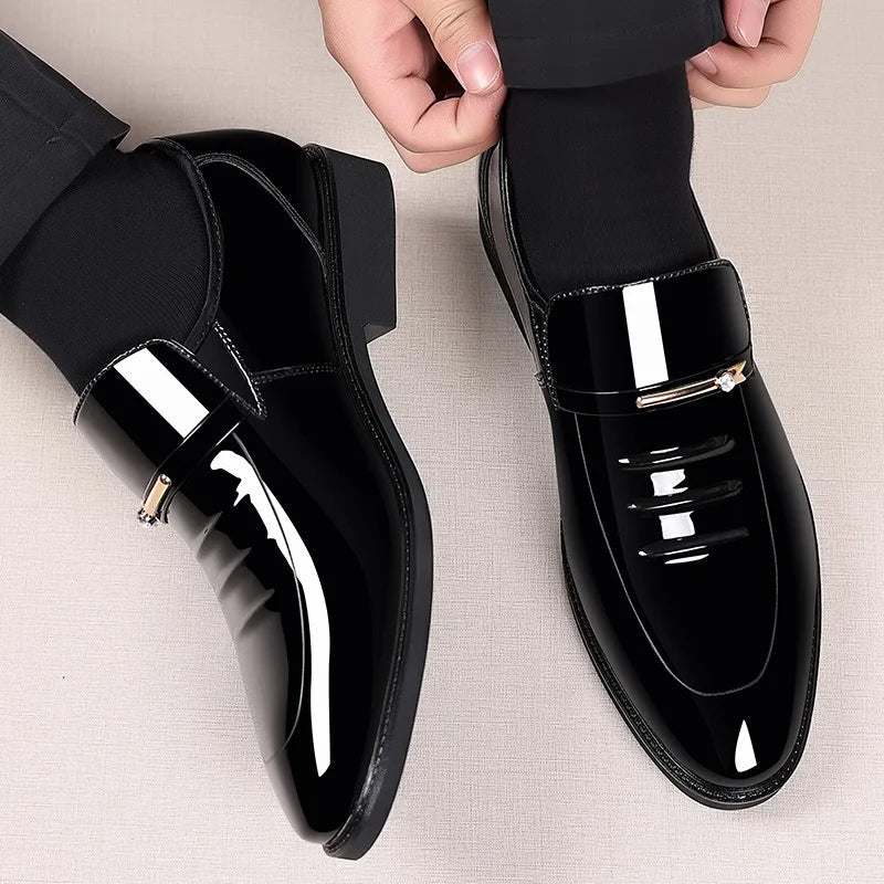 Patent Leather Shoes for Men Business Shoes Casual Point Toe Slip on Loafers for Men Luxury Party Wedding Plus Size Shoes - V.I.P Digital Presence