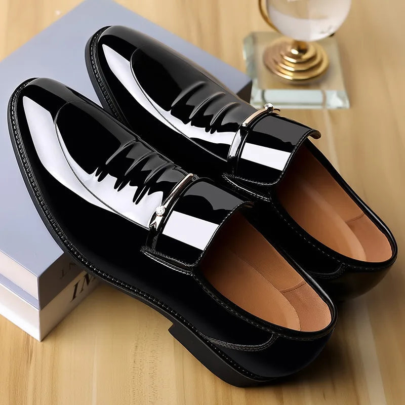 Patent Leather Shoes for Men Business Shoes Casual Point Toe Slip on Loafers for Men Luxury Party Wedding Plus Size Shoes - V.I.P Digital Presence