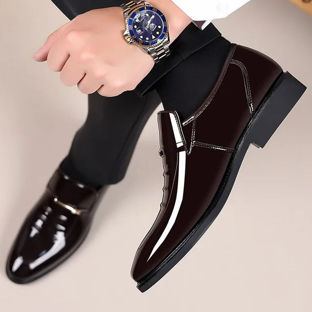 Patent Leather Shoes for Men Business Shoes Casual Point Toe Slip on Loafers for Men Luxury Party Wedding Plus Size Shoes - V.I.P Digital Presence