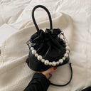 Pearl chain pleated shoulder bag women new solid color soft surface ins beam mouth portable Messenger bag - V.I.P Digital Presence