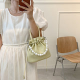 Pearl chain pleated shoulder bag women new solid color soft surface ins beam mouth portable Messenger bag - V.I.P Digital Presence