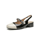 Pearl chain shallow mouth back hollow thick heel color blocked Mary Jane sandals for women - V.I.P Digital Presence