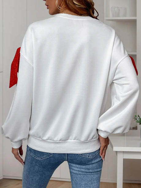Perfee Bow Round Neck Long Sleeve Sweatshirt - V.I.P Digital Presence