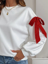 Perfee Bow Round Neck Long Sleeve Sweatshirt - V.I.P Digital Presence
