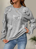 Perfee Bow Round Neck Long Sleeve Sweatshirt - V.I.P Digital Presence