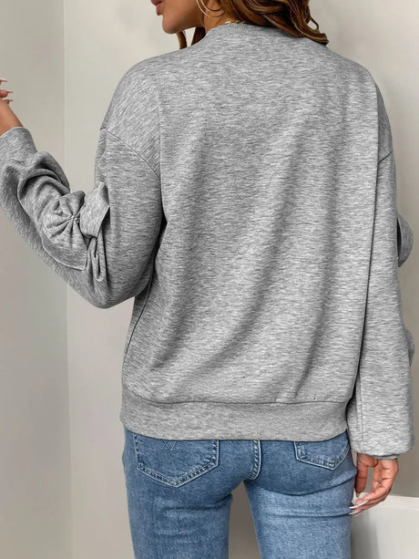 Perfee Bow Round Neck Long Sleeve Sweatshirt - V.I.P Digital Presence