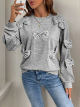 Perfee Bow Round Neck Long Sleeve Sweatshirt - V.I.P Digital Presence