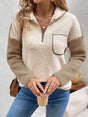 Perfee Contrast Half Zip Long Sleeve Sweatshirt - V.I.P Digital Presence