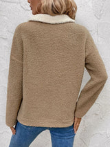 Perfee Contrast Half Zip Long Sleeve Sweatshirt - V.I.P Digital Presence