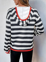 Perfee Contrast Striped Long Sleeve Hoodie - V.I.P Digital Presence