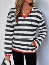 Perfee Contrast Striped Long Sleeve Hoodie - V.I.P Digital Presence