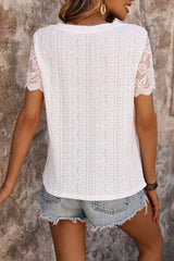 Perfee Eyelet Round Neck Short Sleeve T-Shirt - V.I.P Digital Presence