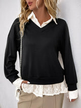Perfee Faux Layered Contrast Long Sleeve Sweatshirt - V.I.P Digital Presence