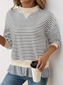 Perfee Faux Layered Striped Long Sleeve Sweatshirt - V.I.P Digital Presence