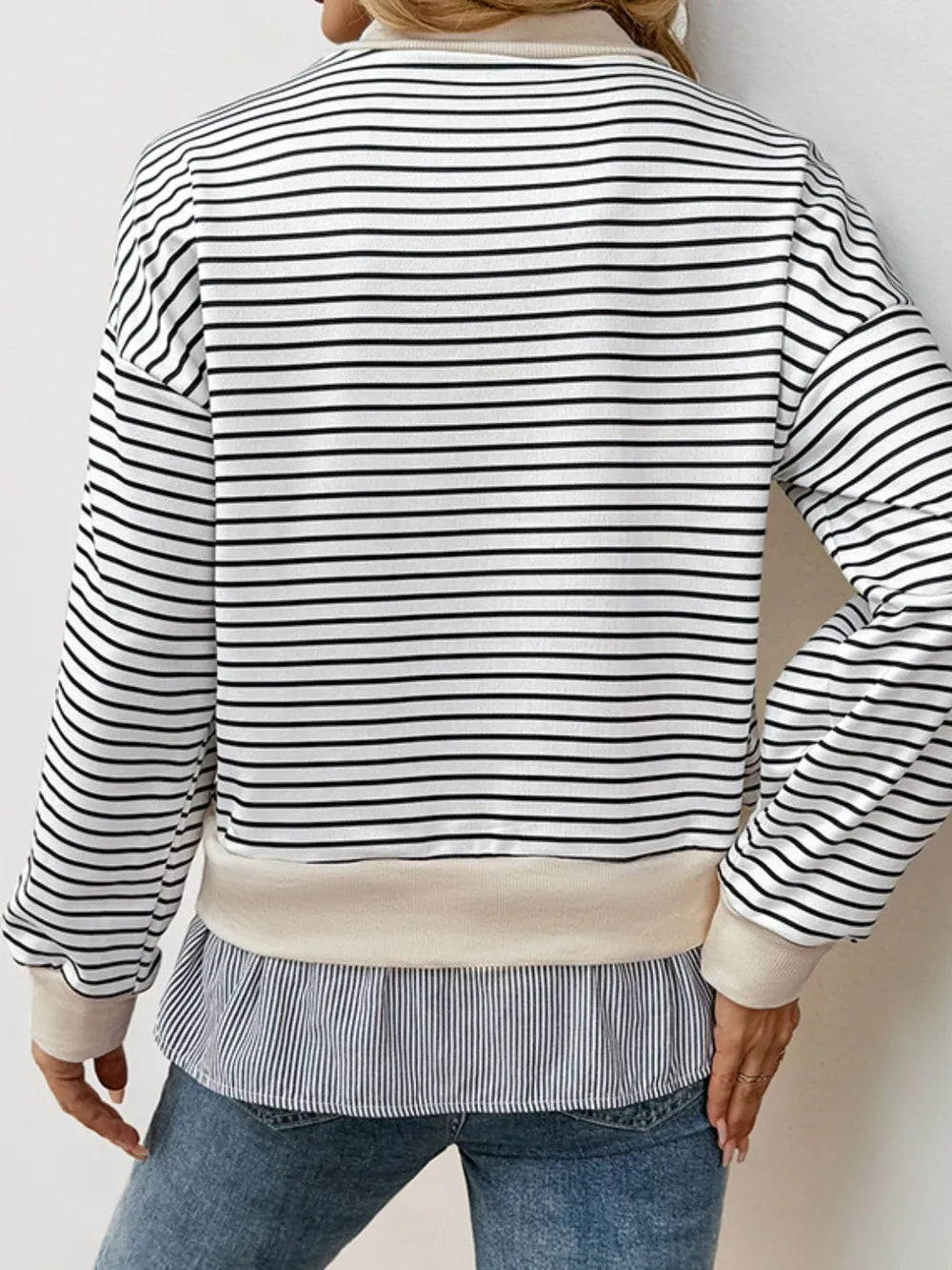 Perfee Faux Layered Striped Long Sleeve Sweatshirt - V.I.P Digital Presence
