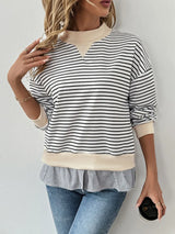 Perfee Faux Layered Striped Long Sleeve Sweatshirt - V.I.P Digital Presence