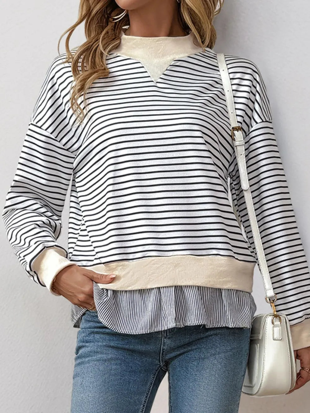 Perfee Faux Layered Striped Long Sleeve Sweatshirt - V.I.P Digital Presence
