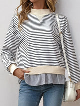 Perfee Faux Layered Striped Long Sleeve Sweatshirt - V.I.P Digital Presence