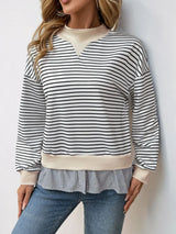 Perfee Faux Layered Striped Long Sleeve Sweatshirt - V.I.P Digital Presence