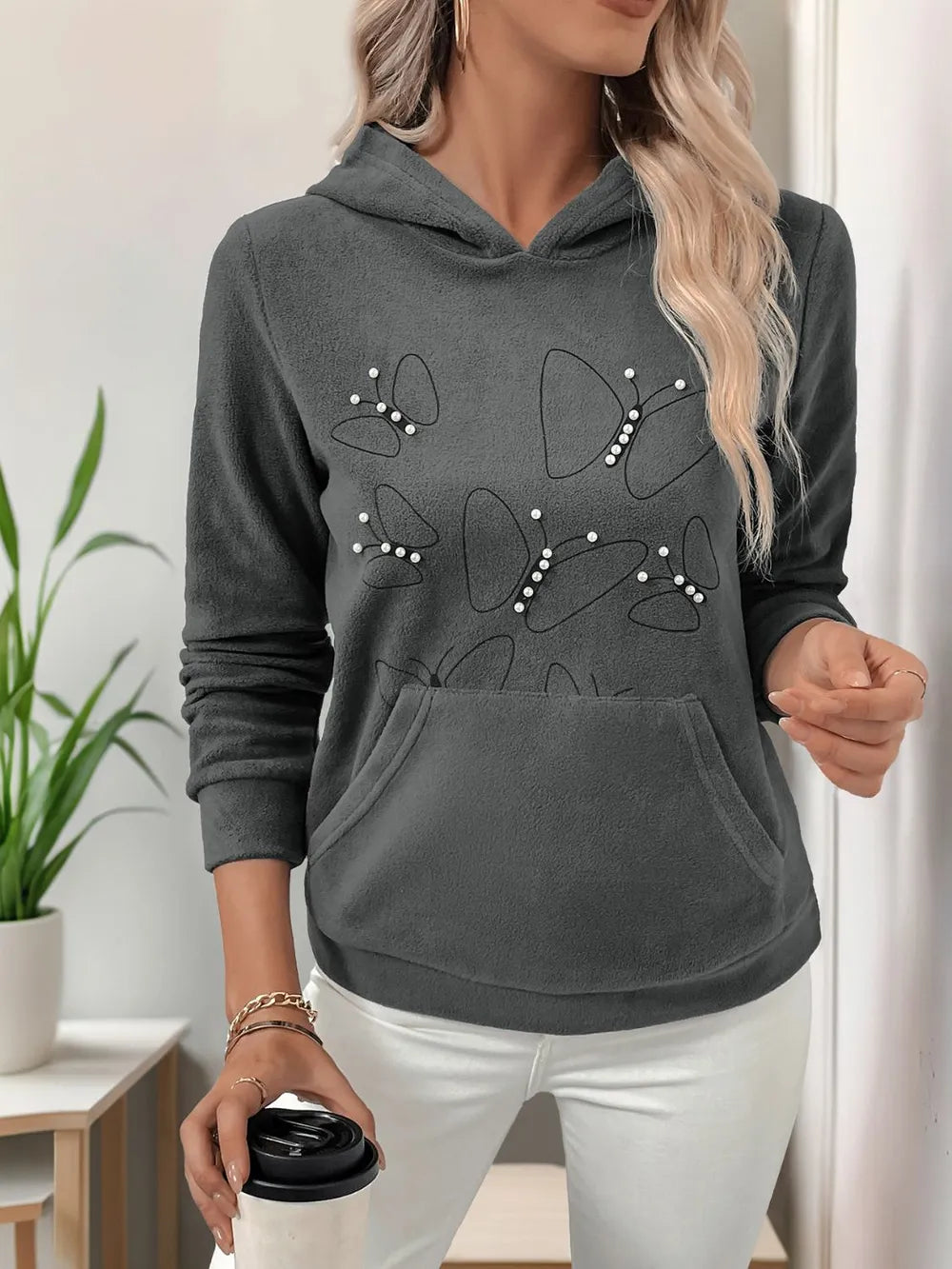 Perfee Pearl Butterfly Long Sleeve Hoodie - V.I.P Digital Presence