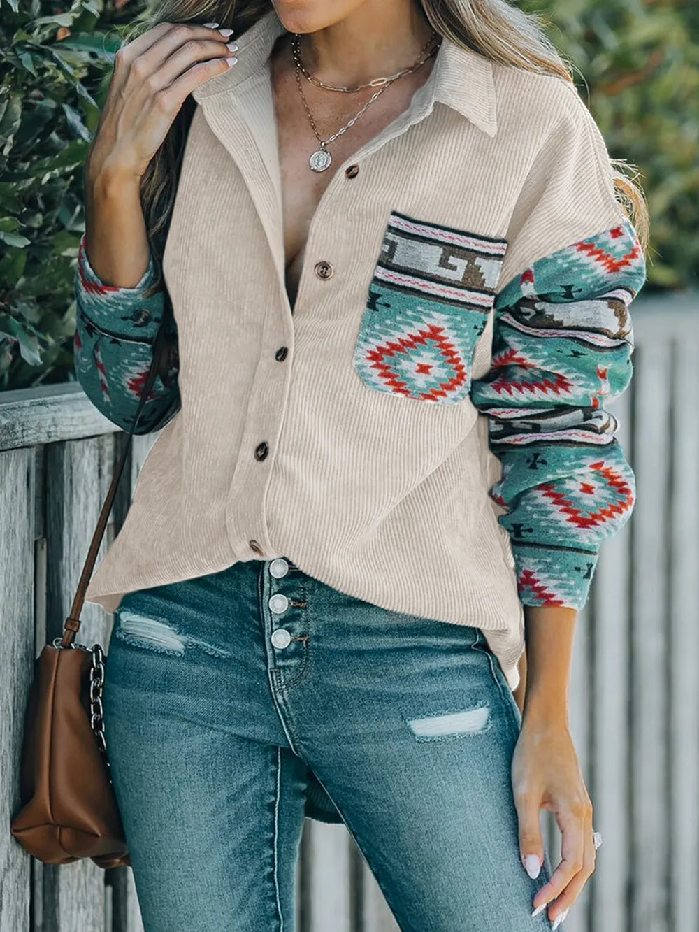 Perfee Pocketed Geometric Collared Neck Shacket - V.I.P Digital Presence