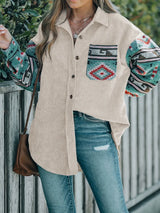 Perfee Pocketed Geometric Collared Neck Shacket - V.I.P Digital Presence
