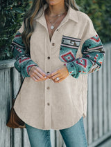 Perfee Pocketed Geometric Collared Neck Shacket - V.I.P Digital Presence