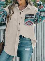 Perfee Pocketed Geometric Collared Neck Shacket - V.I.P Digital Presence