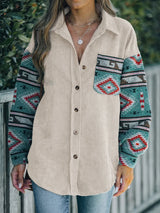Perfee Pocketed Geometric Collared Neck Shacket - V.I.P Digital Presence