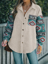 Perfee Pocketed Geometric Collared Neck Shacket - V.I.P Digital Presence