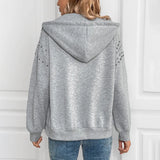 Perfee Rhinestone Zip Up Long Sleeve Hoodie - V.I.P Digital Presence
