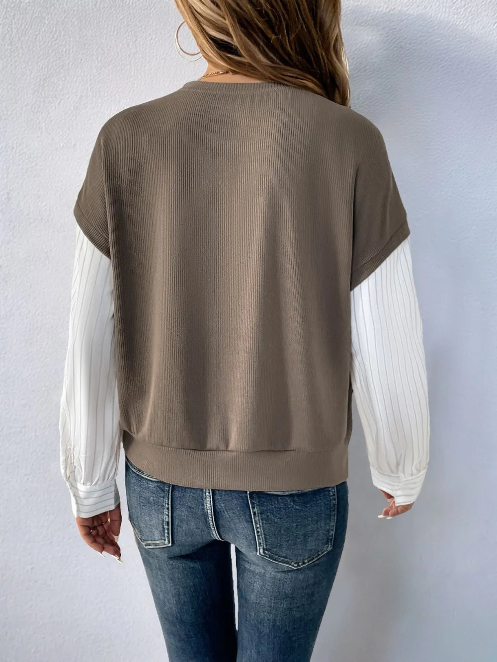 Perfee Round Neck Striped Sleeve Sweatshirt - V.I.P Digital Presence