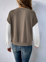 Perfee Round Neck Striped Sleeve Sweatshirt - V.I.P Digital Presence