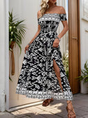 Perfee Slit Printed Off-Shoulder Dress - V.I.P Digital Presence
