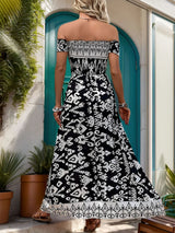 Perfee Slit Printed Off-Shoulder Dress - V.I.P Digital Presence