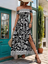 Perfee Slit Printed Off-Shoulder Dress - V.I.P Digital Presence