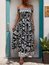 Perfee Slit Printed Off-Shoulder Dress - V.I.P Digital Presence