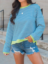 Perfee Striped Round Neck Long Sleeve Sweatshirt - V.I.P Digital Presence