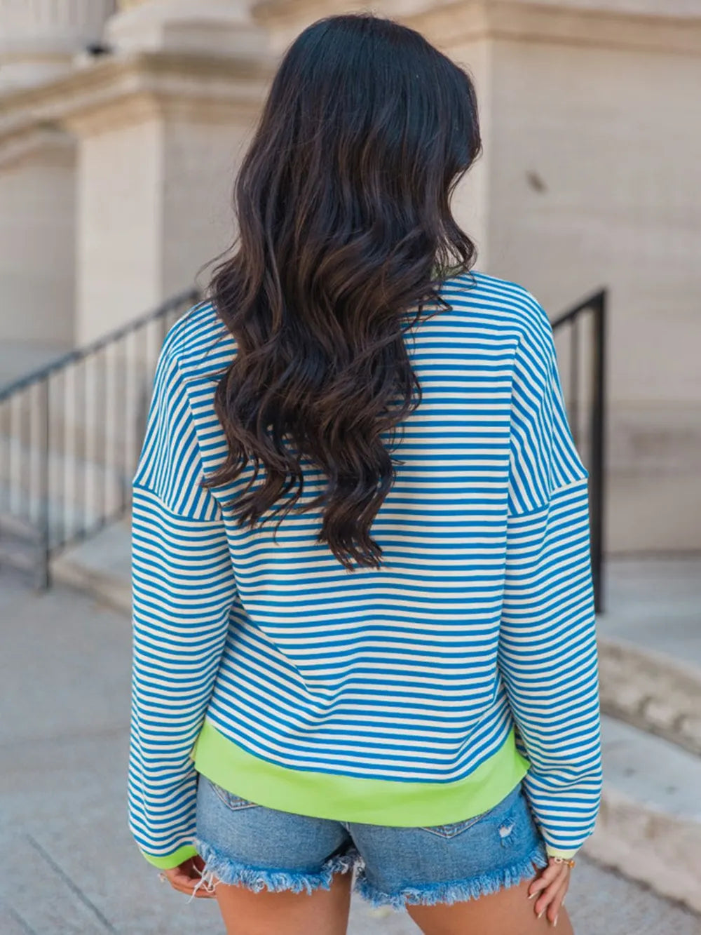Perfee Striped Round Neck Long Sleeve Sweatshirt - V.I.P Digital Presence