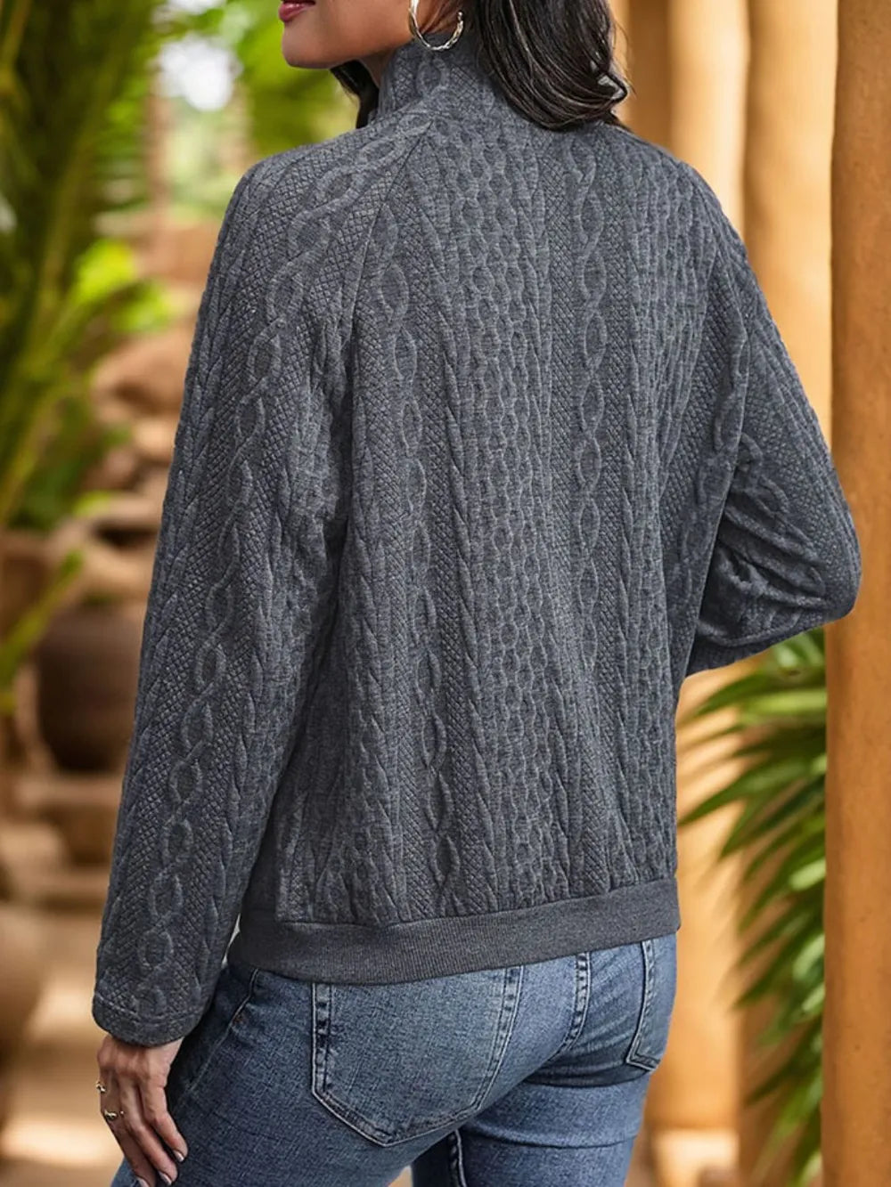 Perfee Textured Quarter Snap Long Sleeve Sweatshirt - V.I.P Digital Presence