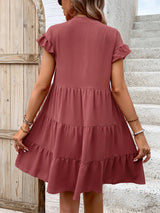 Perfee Tiered Notched Flounce Sleeve Mini Dress - V.I.P Digital Presence