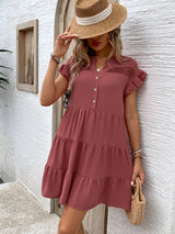 Perfee Tiered Notched Flounce Sleeve Mini Dress - V.I.P Digital Presence